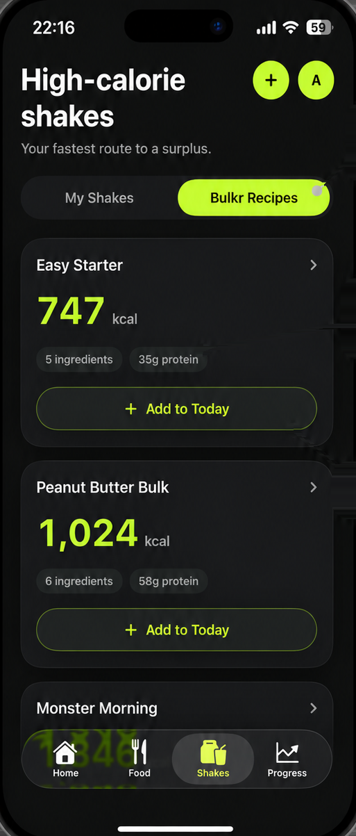 Bulkr high-calorie shake recipes list